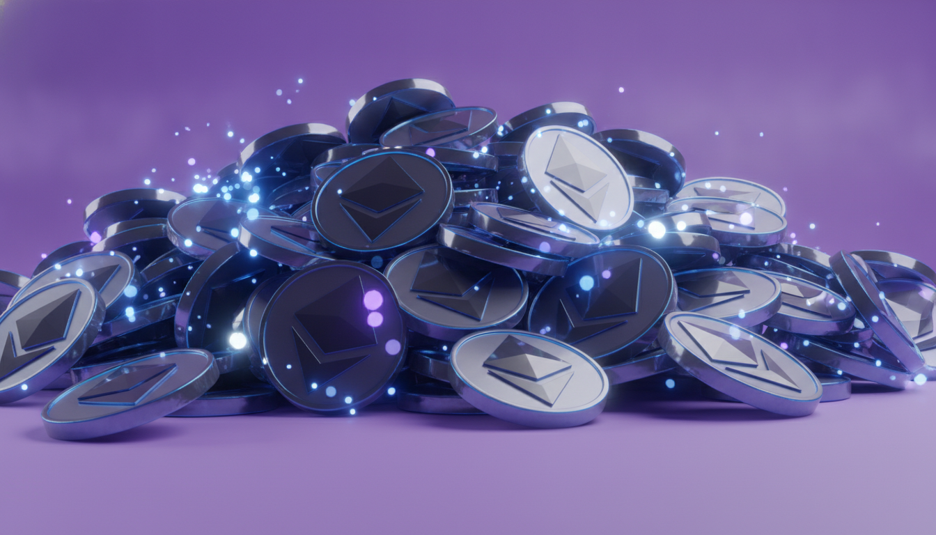Crypto tokens representing a liquidation cascade with forced selling across leveraged positions