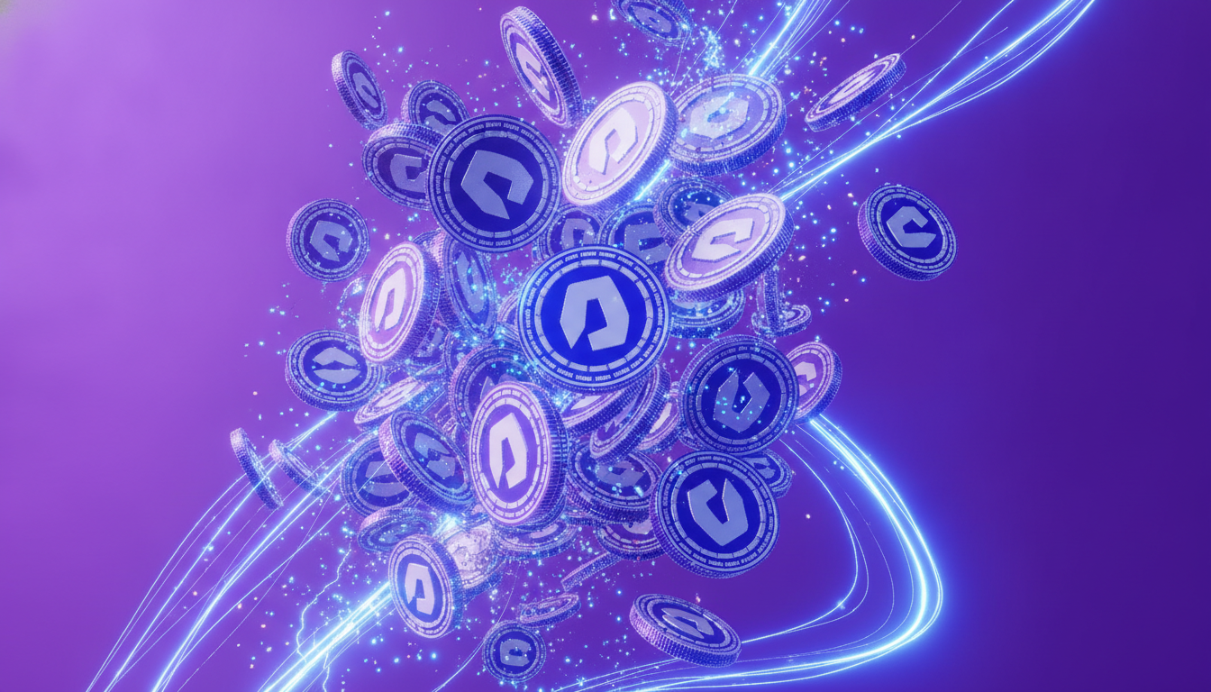 Crypto tokens representing a liquidation cascade with forced selling across leveraged positions